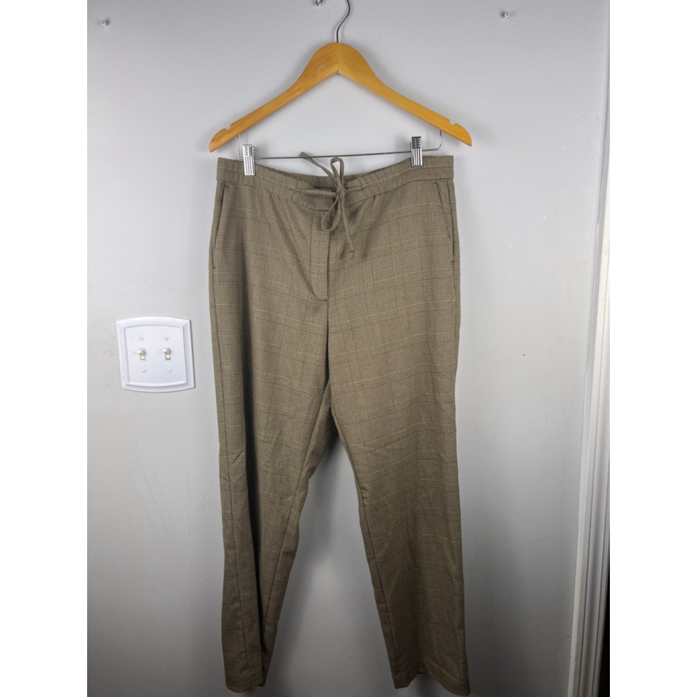 J.Jill Brown Plaid Pull-On Ankle Pants Stretch Drawstring Waist Women’s M Career